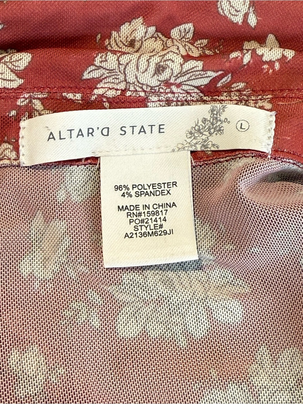 Altar'd State Red Floral Ruched Button-Down Shirt fairy whimsical - Picture 3 of 7